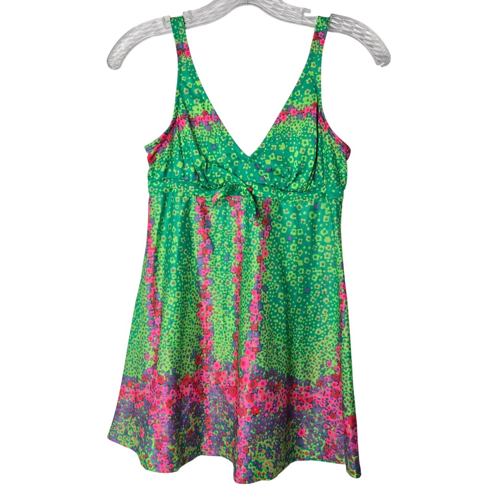 Vtg 60s Neusteters Rose Marie Reid Floral V Neck Tie Swimsuit Top Size Medium‎